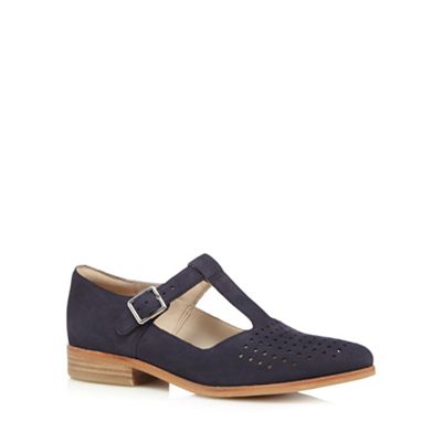 Clarks Navy 'Hotel Vibe' suede punched flat shoes